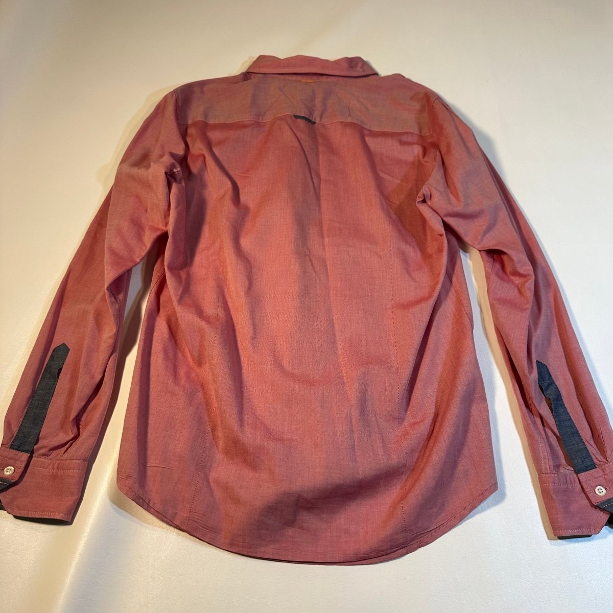 Hugo Boss - Hugo Boss Orange Label Size M Red Button Up Shirt W/ Gray Chambray Details - Shirts - Afterglow Market