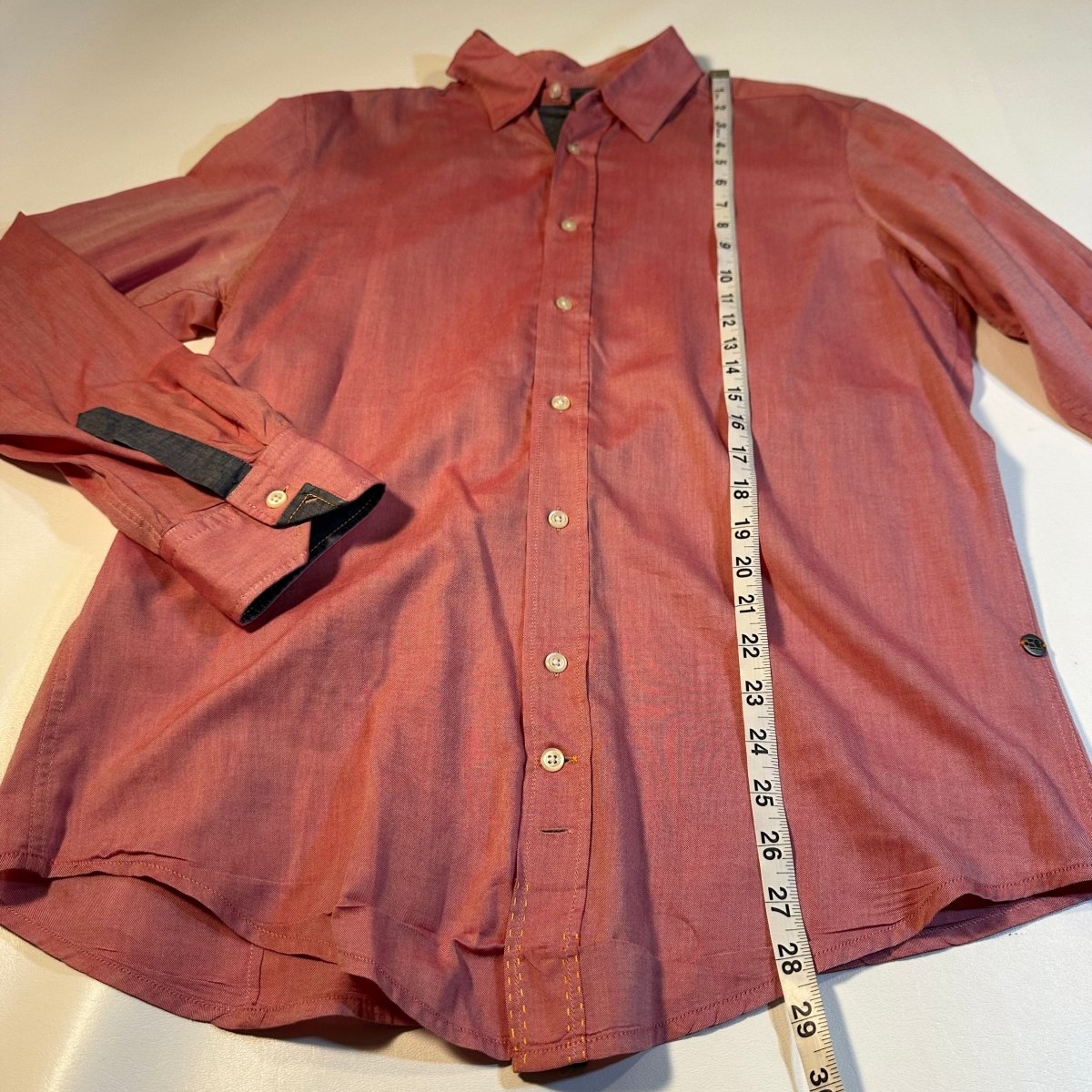 Hugo Boss - Hugo Boss Orange Label Size M Red Button Up Shirt W/ Gray Chambray Details - Shirts - Afterglow Market