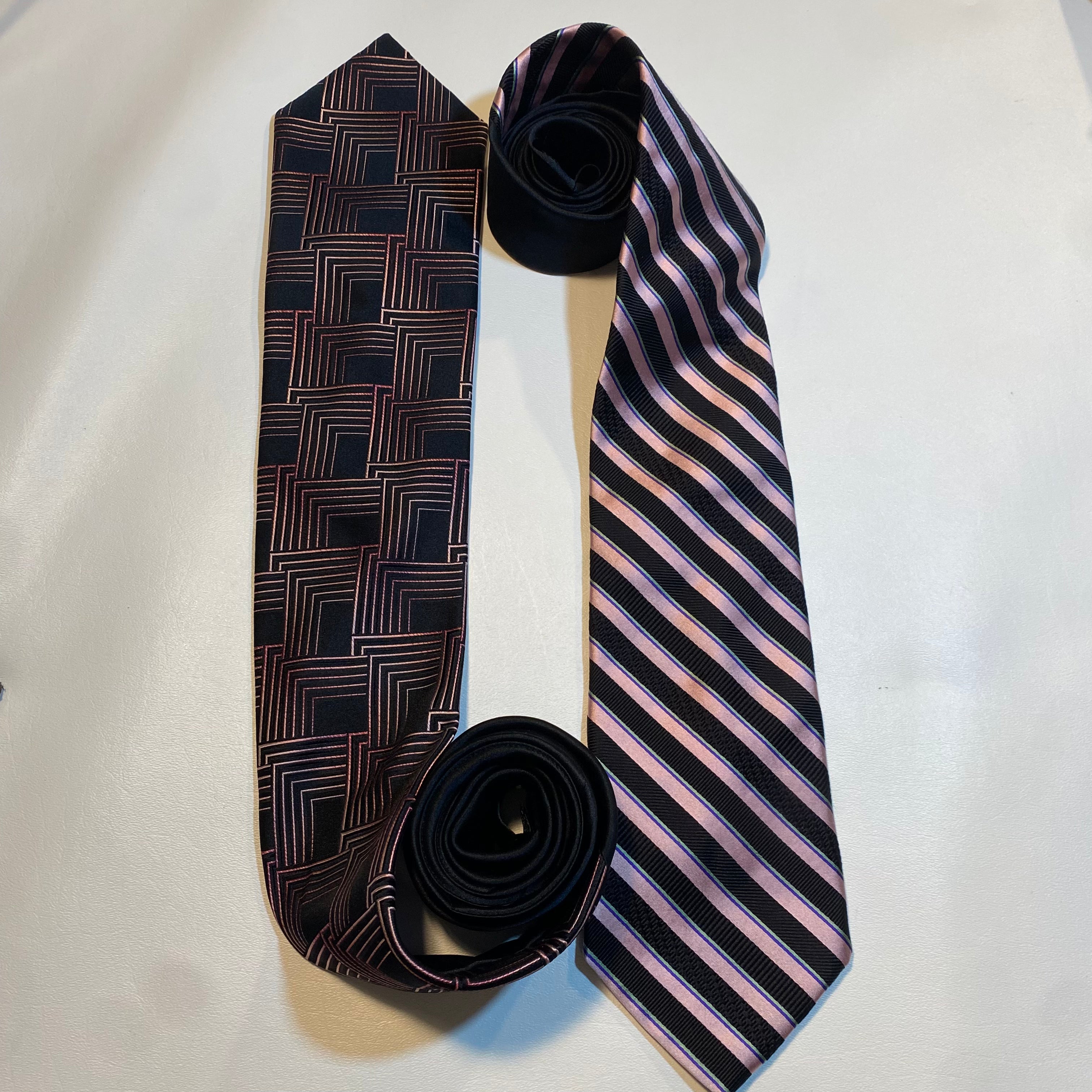 Lot Of TWO Dior Signature 100% Italian Silk Pink Print Neck Ties Made In Canada