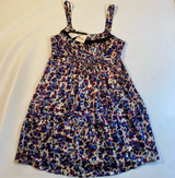 NWT $98 Kensie Size M Pink Blue Satin Abstract Floral Sun Dress W Black Ruffle