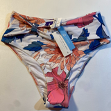 NWT Cupshe Size S Multi Color Floral High Waist Asymmetrical Band Cheeky Bikini