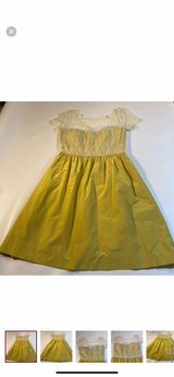 McGinn Size 6 Chartreuse Sweetheart Dress W Ivory Eyelash Lace Bodice