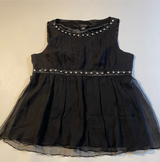 Michelle Antonelli Size L Black 100% Silk Sheer Crepe Lined Top W Rhinestones