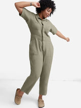 Mate The Label - Linen Short Sleeve Jumpsuit | Sage - Jumpsuits - Afterglow Market