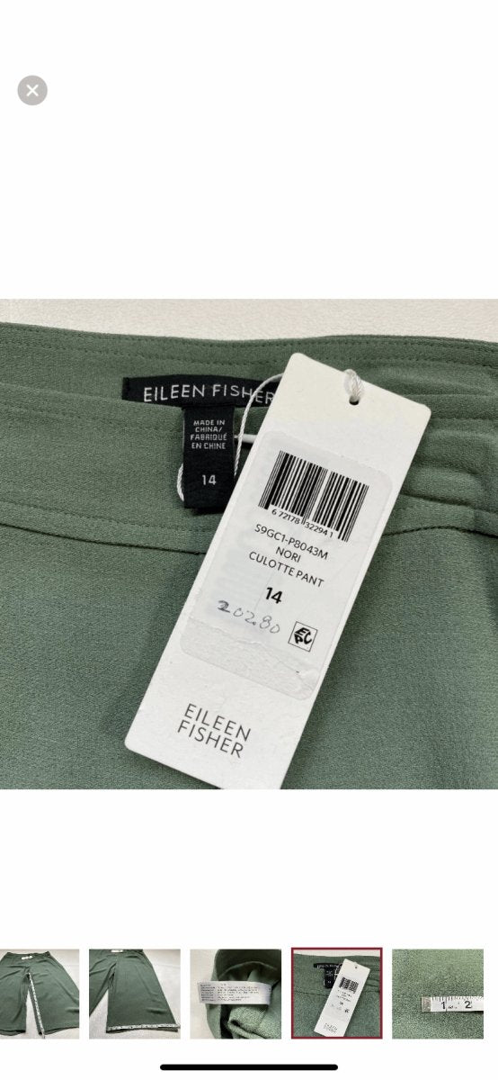 Eileen Fisher - NWT $338 Eileen Fisher Size 14 100% Silk Culotte Pants In Nori Green - Pants - Afterglow Market