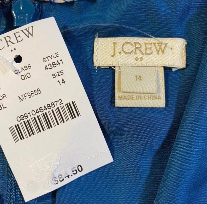 J. Crew - NWT $85 J. Crew Size 14 Blue Seaside Geometric Floral Fully Lined Sun Dress - Dresses - Afterglow Market