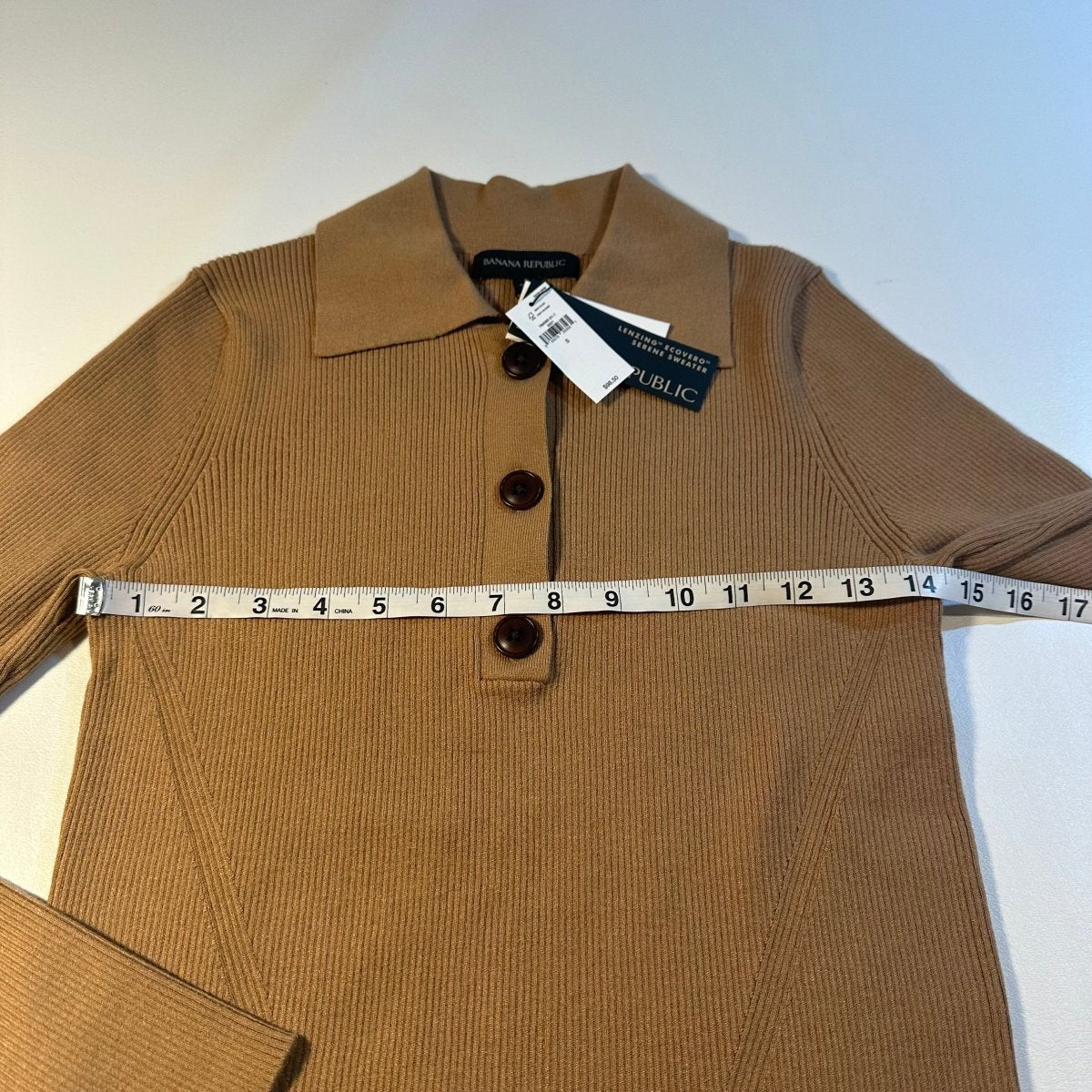 Banana Republic - NWT Banana Republic Size S Chase Ribbed Collared Button Up Polo Sweater In Camel - Sweaters - Afterglow Market