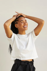 Fair Indigo - Organic 100% Cotton Relaxed Crop T-shirt - Tops - Afterglow Market