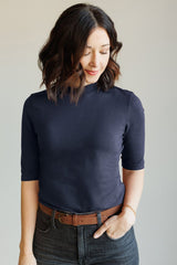 Fair Indigo - Organic Half Sleeve Mock Neck T-Shirt - Tops - Afterglow Market