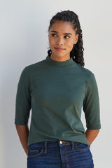 Fair Indigo - Organic Half Sleeve Mock Neck T-Shirt - Tops - Afterglow Market