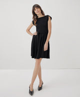 Fit & Flare Petal Sleeve Dress | Black