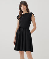 Fit & Flare Petal Sleeve Dress | Black